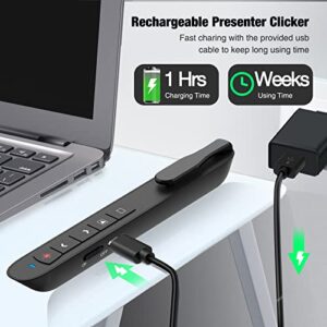 Presentation Clicker Green Laser Pointer, Rechargeable PowerPoint Clicker Wireless Presenter Remote, RF 2.4GHz USB Presentation Pointer Slide Advancer with Hyperlink Volume Control for Mac Computer