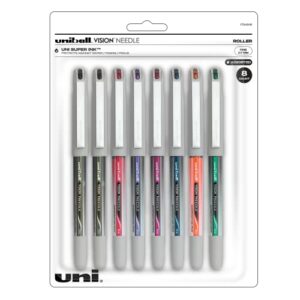 uniball vision needle rollerball pens with 0.7mm fine point, assorted, 8 count