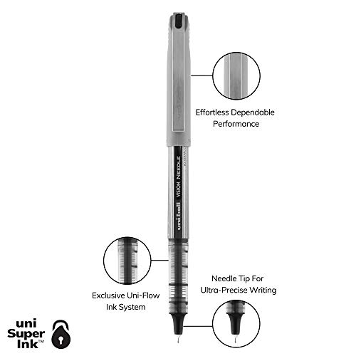 uniball Vision Needle Rollerball Pens with 0.7mm Fine Point, Assorted, 8 Count