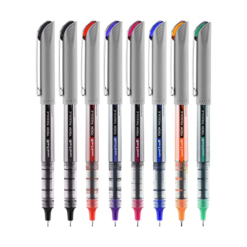 uniball Vision Needle Rollerball Pens with 0.7mm Fine Point, Assorted, 8 Count
