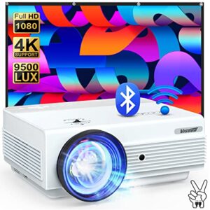 native 1080p wifi bluetooth projector, visoud 9500l with 120” screen portable outdoor movie projector, zoom & 300”, home theater video projector compatible w/ hdmi, vga, tf, usb, av, tv stick, ps4