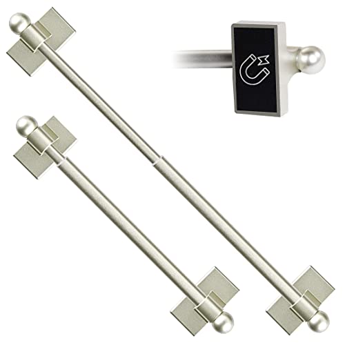 Skywin Magnetic Towel Holder for Refrigerator - 2 Pack Classic Edge Style Magnetic Curtain Rods for Metal Door with Adjustable Length - Fits Towels and Easily Attachable