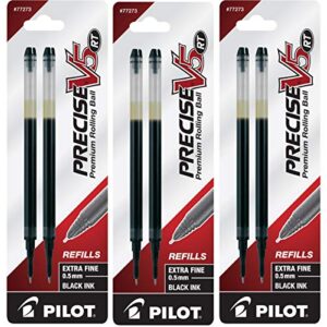 pilot precise v5 rt liquid ink refill for retractable pens, extra fine point (0.5mm) black ink, 6-pack (14724)