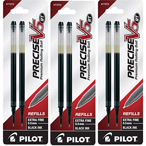PILOT Precise V5 RT Liquid Ink Refill For Retractable Pens, Extra Fine Point (0.5mm) Black Ink, 6-Pack (14724)
