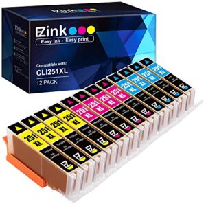 e-z ink (tm) compatible ink cartridge replacement for canon cli-251xl cli 251 to use with pixma mx922 ip7220 mg5520 mg5420 ix6820 ip8720 mg7520 mg6320 printer (4 cyan, 4 magenta, 4 yellow, 12 pack)