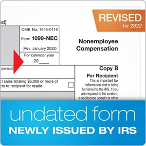 TOPS 1099 NEC 3 Up Forms 2022, 5 Part 1099 Forms, Laser/Inkjet Tax Form Sets for 50 Recipients, Includes 3 1096 Forms, 50 Pack (TX22993NEC-22)