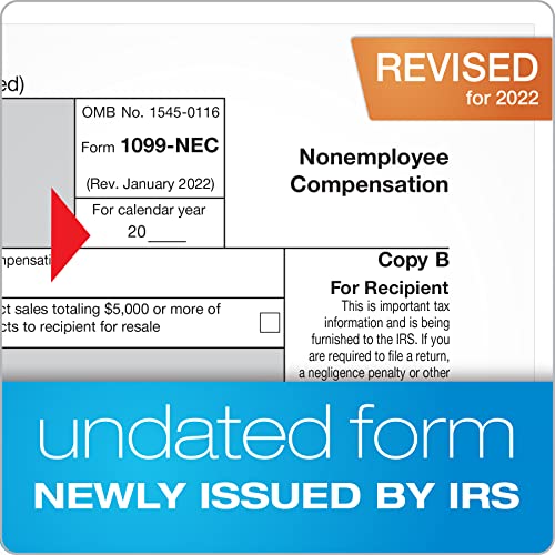 TOPS 1099 NEC 3 Up Forms 2022, 5 Part 1099 Forms, Laser/Inkjet Tax Form Sets for 50 Recipients, Includes 3 1096 Forms, 50 Pack (TX22993NEC-22)