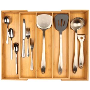 kohtla bamboo kitchen drawer organizer large utensil organizer silverware and cutlery holder tray with divider expendable flatware tray