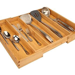 Kohtla Bamboo Kitchen Drawer Organizer Large Utensil Organizer Silverware and Cutlery Holder Tray with Divider Expendable Flatware Tray