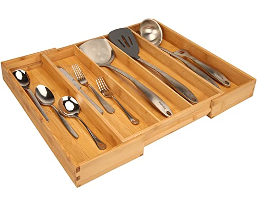 Kohtla Bamboo Kitchen Drawer Organizer Large Utensil Organizer Silverware and Cutlery Holder Tray with Divider Expendable Flatware Tray