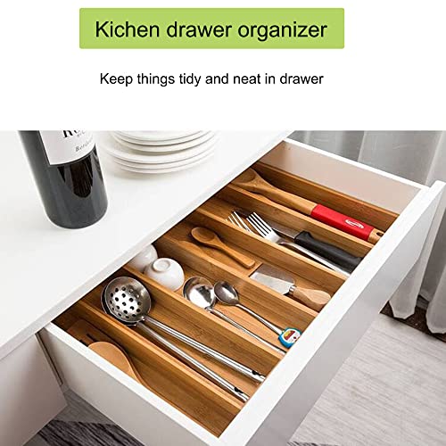 Kohtla Bamboo Kitchen Drawer Organizer Large Utensil Organizer Silverware and Cutlery Holder Tray with Divider Expendable Flatware Tray