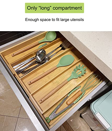 Kohtla Bamboo Kitchen Drawer Organizer Large Utensil Organizer Silverware and Cutlery Holder Tray with Divider Expendable Flatware Tray