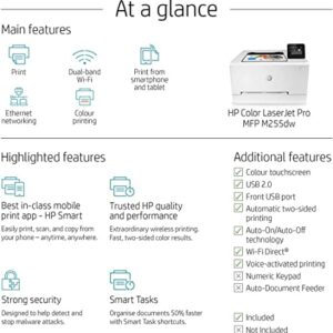 HP Color Laserjet Pro M255dw Single-Function Wireless Laser Printer, White - Print only - 2.7" Color Touchscreen, 22 ppm, 600 x 600 dpi, 8.5 x 14, Auto Duplex Printing, Ethernet