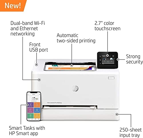 HP Color Laserjet Pro M255dw Single-Function Wireless Laser Printer, White - Print only - 2.7" Color Touchscreen, 22 ppm, 600 x 600 dpi, 8.5 x 14, Auto Duplex Printing, Ethernet