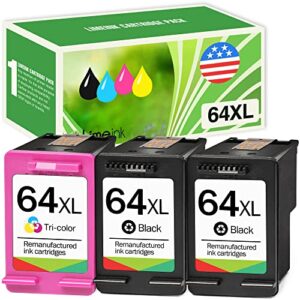 Limeink Remanufactured Ink Cartridge Replacement for HP 64 XL 64XL for Envy Photo 6232 6252 6255 6258 7155 7158 7164 7800 7855 7858 7864 Inkjet Printers (Combo Pack - 2 Black and 1 Color)