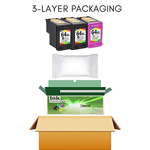 Limeink Remanufactured Ink Cartridge Replacement for HP 64 XL 64XL for Envy Photo 6232 6252 6255 6258 7155 7158 7164 7800 7855 7858 7864 Inkjet Printers (Combo Pack - 2 Black and 1 Color)