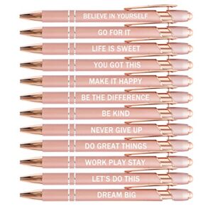 pasisibick 12 pieces rose gold inspirational motivational quotes snarky screen touch stylus ballpoint pens, office encouraging scriptures, black ink (rose gold,motivational)