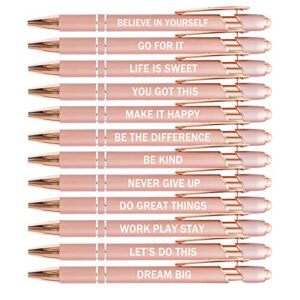 PASISIBICK 12 Pieces Rose Gold Inspirational Motivational Quotes Snarky Screen Touch Stylus Ballpoint Pens, Office Encouraging Scriptures, Black Ink (Rose Gold,Motivational)