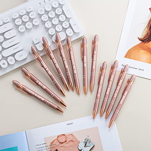 PASISIBICK 12 Pieces Rose Gold Inspirational Motivational Quotes Snarky Screen Touch Stylus Ballpoint Pens, Office Encouraging Scriptures, Black Ink (Rose Gold,Motivational)