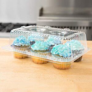 plastic cupcake containers boxes | 6 compartment – 40 pack | disposable high dome dozen cupcake holder with lid bulk | extra sturdy stackable cupcake boxes | durable muffin packaging transporter to go