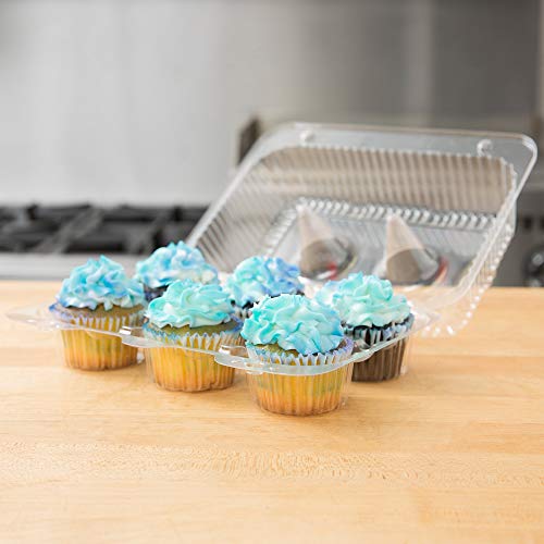 Plastic Cupcake Containers Boxes | 6 Compartment – 40 Pack | Disposable High Dome Dozen Cupcake Holder With Lid Bulk | Extra Sturdy Stackable Cupcake Boxes | Durable Muffin Packaging Transporter To Go