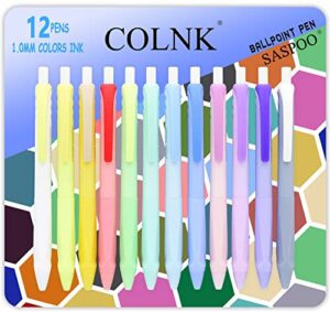 colnk assorted colors ballpoint pens, medium point 1.0mm,comfortable triangle grip colored pen ballpoint set for journaling planner,long lasting writing,12 count