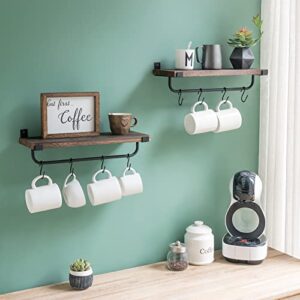 Mkono Mug Holder Wall Mounted Coffee Mug Rack Set of 2 Rustic Floating Shelf for Coffee Bar Accessories Wood Tea Cup Hooks Hanger for Organizing Cooking Utensils, Home Kitchen Decor