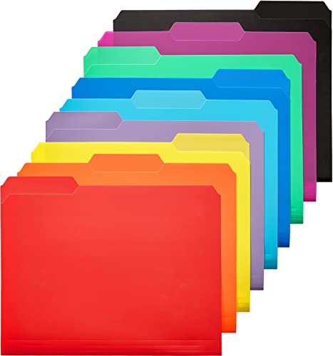 KTRIO 9 Pack Plastic File Folders Colored Folders - 9 Assorted Colors Letter Size File Folders Poly Filing Folders Heavy Duty 3 Tab Folders, 1/3 Cut Erasable Tabs for Office School Home Organization