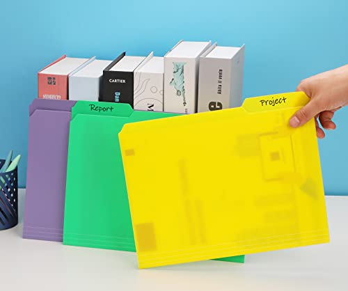 KTRIO 9 Pack Plastic File Folders Colored Folders - 9 Assorted Colors Letter Size File Folders Poly Filing Folders Heavy Duty 3 Tab Folders, 1/3 Cut Erasable Tabs for Office School Home Organization