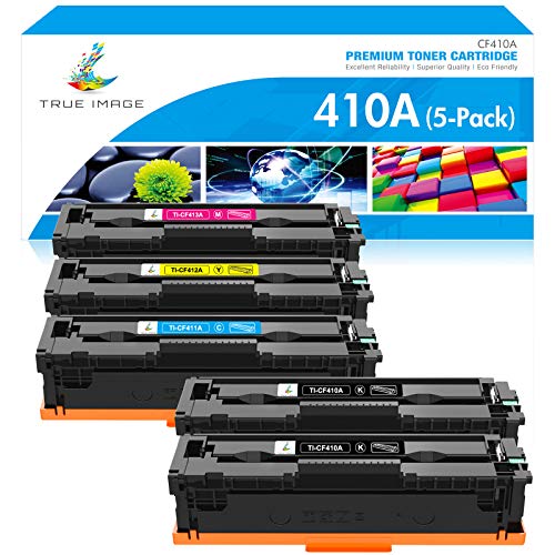 TRUE IMAGE Compatible Toner Cartridge Replacement for HP 410A CF410A 410X HP Color Pro MFP M477fnw M477fdw M477fdn M452dw M452nw M452dn M477 Toner Printer (Black Cyan Yellow Magenta, 5-Pack)