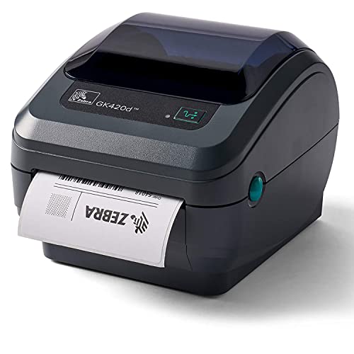 ZEBRA GK420D Direct Thermal Only Desktop Printer - USB and Ethernet Connectivity, 203 dpi, 8 IPS, 4.09" Max Print Width, Monochrome Barcode Label Printer, Grey - GK42-202210-000 YKGAV