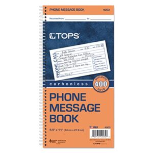 TOPS Phone Message Forms Book, Carbonless Duplicate, 2.75 x 5 Inches, 400 Sets per Book (4003)