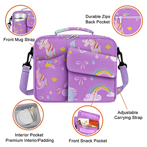 TORRYZA Kids Lunch Bag Expandable Lunch Box for Girls,Boys,Women, Double Insulated with 2 Reusable Storage Bags,Shoulder Strap&Bottle Holder to Cooler Thermal Meal Cute Tote for School Picnic-Unicorn