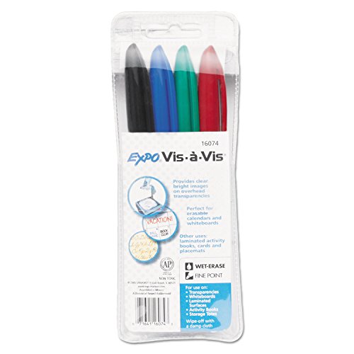 Expo Vis-A-Vis Wet-Erase Marker, Fine Point, 4-Color Set (San16074)