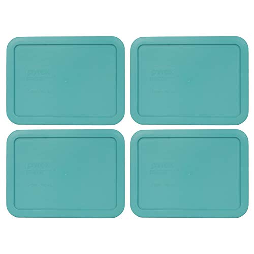 Pyrex Bundle - 4 Items: 7210-PC 3-Cup Turquoise Rectangle Plastic Food Storage Lids Made in the USA