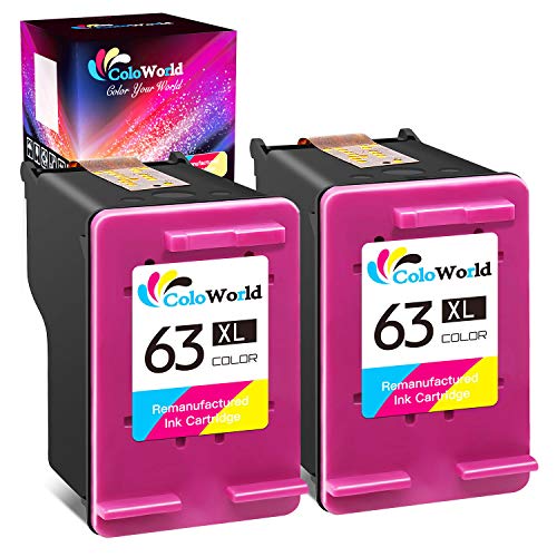 ColoWorld Remanufactured Ink Cartridge Replacement for HP 63XL 63 XL Work with Envy 4520 3634 OfficeJet 3830 3831 5252 4650 5258 5255 DeskJet 3636 3630 1112 1110 3637 3639 Printer (2 Color)