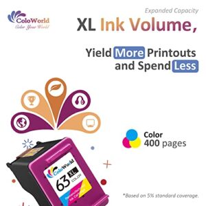 ColoWorld Remanufactured Ink Cartridge Replacement for HP 63XL 63 XL Work with Envy 4520 3634 OfficeJet 3830 3831 5252 4650 5258 5255 DeskJet 3636 3630 1112 1110 3637 3639 Printer (2 Color)