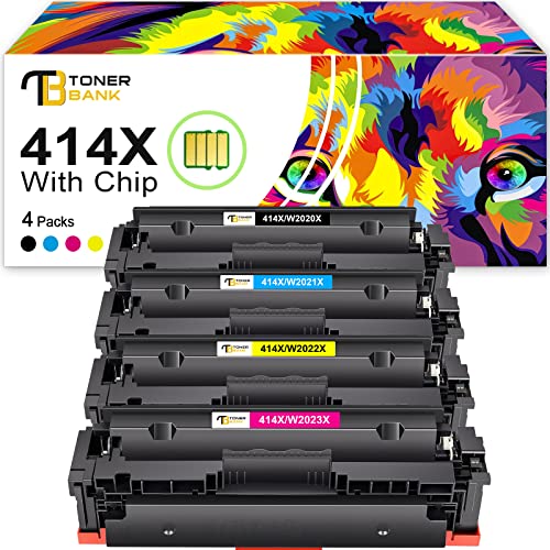 Toner Bank 414A 414X Toner Cartridge (with Chip) Compatible Replacement for HP 414X 414A W2020X Color Laserjet Pro MFP M479fdw M454dw M454dn M479fdn Printer Ink (Black Cyan Magenta Yellow, 4-Pack)