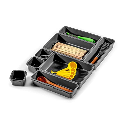 madesmart 8-Piece Interlocking Bin Pack - Granite | VALUE COLLECTION | Customizable Multi-Purpose Storage | Durable | Easy to Clean | BPA-Free (59601)