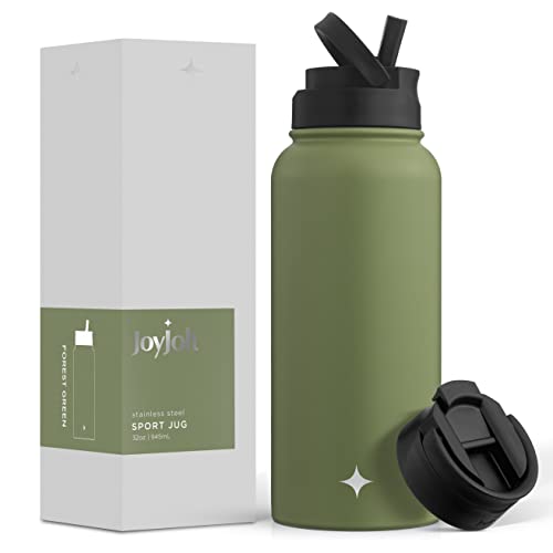 JoyJolt Triple Insulated Water Bottle with Straw Lid AND Flip Lid! 32oz Large Water Bottle, 12 Hour Hot/Cold Vacuum Insulated Stainless Steel Bottle. BPA-Free Leakproof Water Bottles - Thermos Bottle