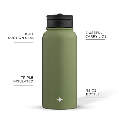 JoyJolt Triple Insulated Water Bottle with Straw Lid AND Flip Lid! 32oz Large Water Bottle, 12 Hour Hot/Cold Vacuum Insulated Stainless Steel Bottle. BPA-Free Leakproof Water Bottles - Thermos Bottle