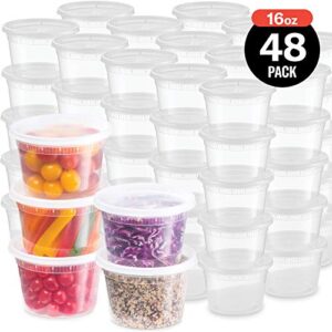 Plastic Deli Food Storage Containers With Leak-Proof Lids 48 Pack, 16 Oz | Microwaveable Airtight Container For Soups, Snacks, Meal Prep, Salad, Ice Cream | BPA-Free Kitchen & Restaurant Supplies (48)