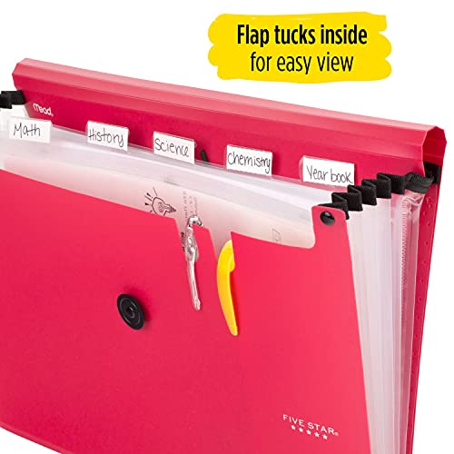 Five Star 6-Pocket Expanding File Organizer, Plastic Expandable File Folders with Pockets and Tab Inserts, 13" x 9-1/4", Holds 11" x 8-1/2", Bungee Closure, Color Will Vary, 1 Count (35552)