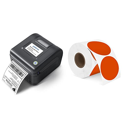 POLONO Label Printer, PL420 4x6 Thermal Printer, High-Speed Shipping Label Printer, Commercial Direct Thermal Printer, 2" Orange Circle Thermal Sticker Labels, Self-Adhesive Stickers Labels