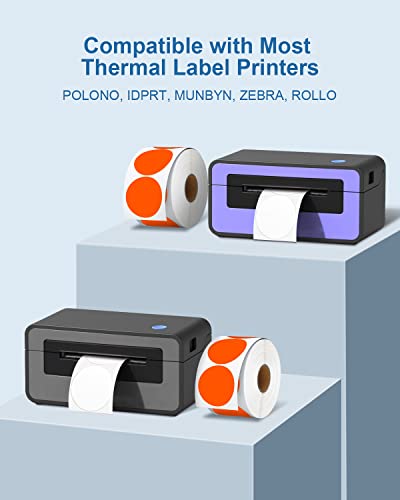 POLONO Label Printer, PL420 4x6 Thermal Printer, High-Speed Shipping Label Printer, Commercial Direct Thermal Printer, 2" Orange Circle Thermal Sticker Labels, Self-Adhesive Stickers Labels