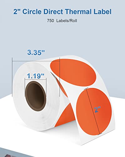 POLONO Label Printer, PL420 4x6 Thermal Printer, High-Speed Shipping Label Printer, Commercial Direct Thermal Printer, 2" Orange Circle Thermal Sticker Labels, Self-Adhesive Stickers Labels