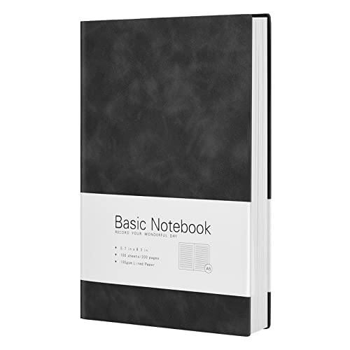 Rantuns Lined Journal Notebook for Work, 200 Pages, Medium 5.7" x 8.3", A5 Notebook Softcover Journal 100 GSM Thick Paper, (Black Ruled)