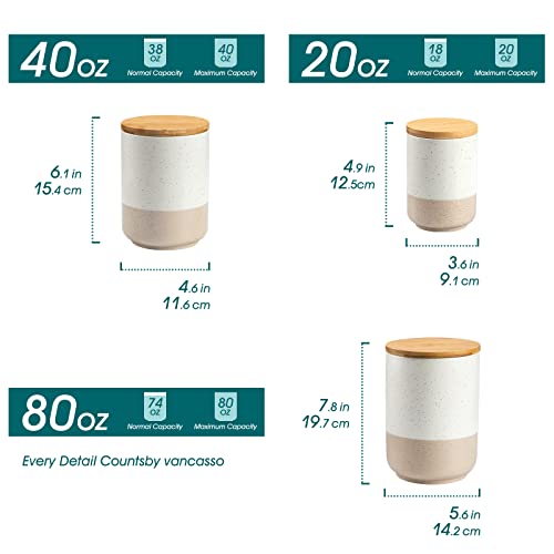 vancasso Sabine Canister Sets for Kitchen Counter, Ceramic Food Storage Jars with Airtight Wood Lids, Large Kitchen Canisters for Coffee, Sugar, Tea, Flour, Spice (Set of 3)