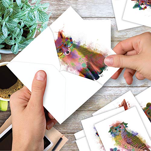 The Best Card Company - 10 Mixed Animals Watercolor Greeting Cards Blank with Envelopes, Thinking of You Thank You Notecards Set 4 x 5.12, Funky Rainbow Wildlife M4948OCB-B1x10