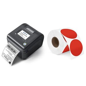 POLONO Label Printer, PL420 4x6 Thermal Printer, High-Speed Shipping Label Printer, Commercial Direct Thermal Printer, 2" Red Circle Thermal Sticker Labels, Self-Adhesive Stickers Labels